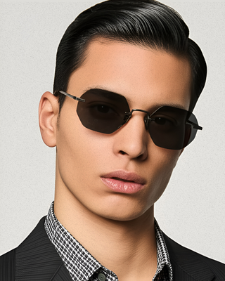 Man wearing cossino luxury sunglasses with a neutral background